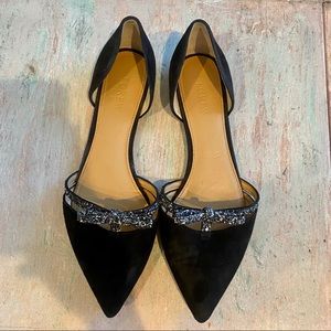 J. CREW SUEDE FLATS WITH GLITTER BOW DETAIL